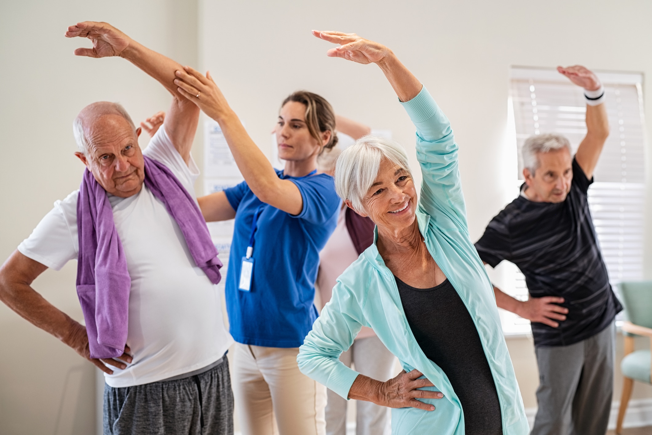 a group of residents exercising