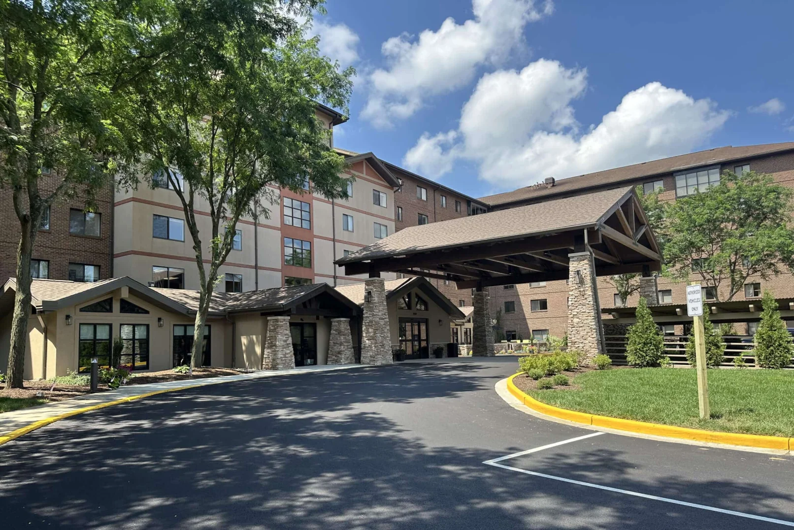 Scenic outdoor walking path at One Lincoln Park senior living community in Dayton, Ohio.